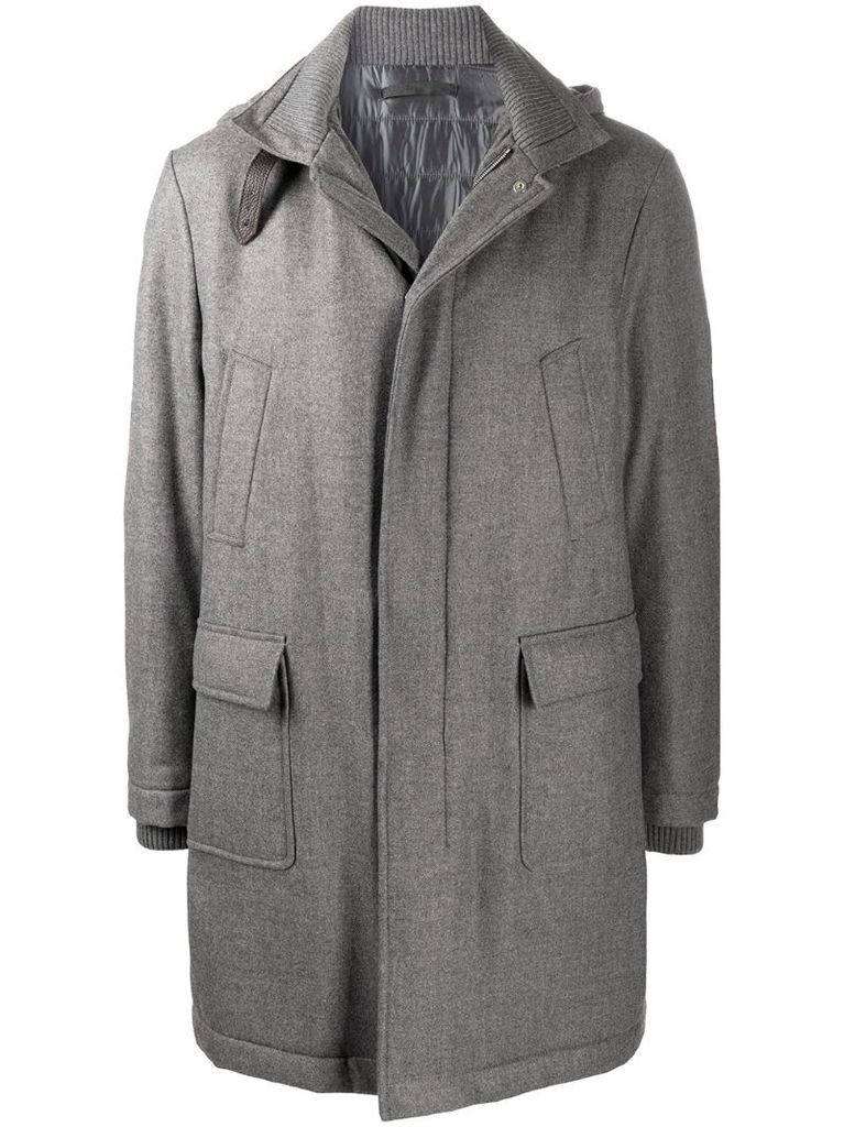 high neck wool-mix coat with neck buckle detail