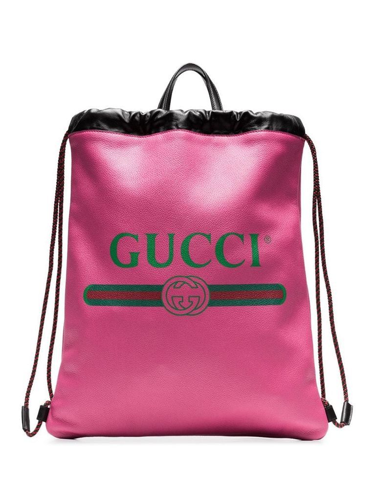 Pink Logo Print Leather Backpack