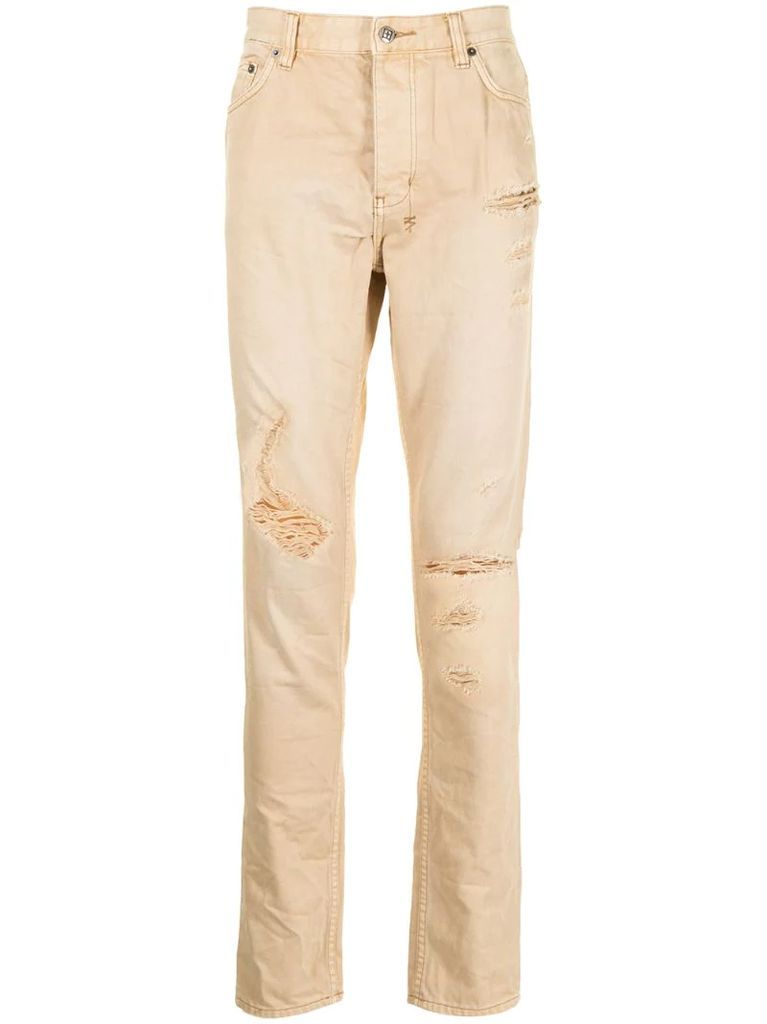 distressed slim-fit jeans