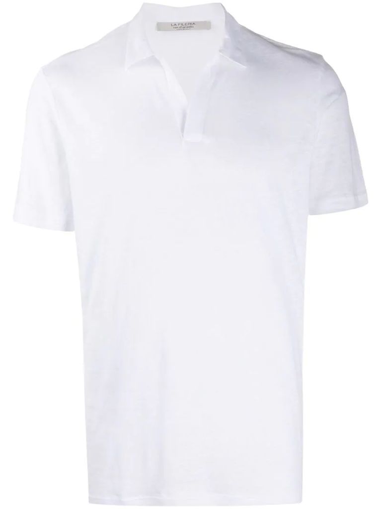 open-collar linen polo shirt