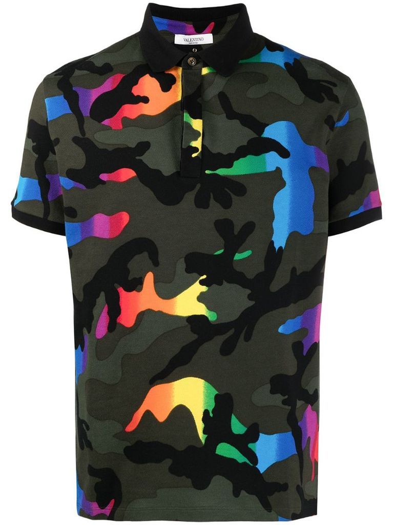 camouflage print polo shirt