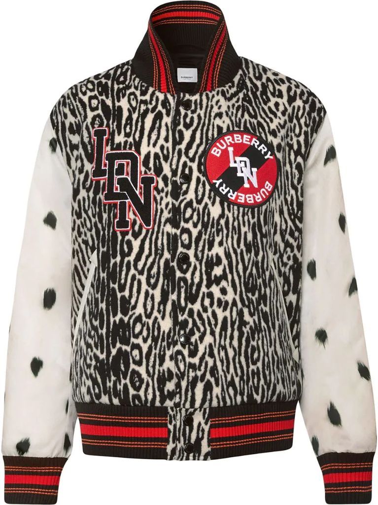 contrast sleeve leopard jacquard bomber jacket