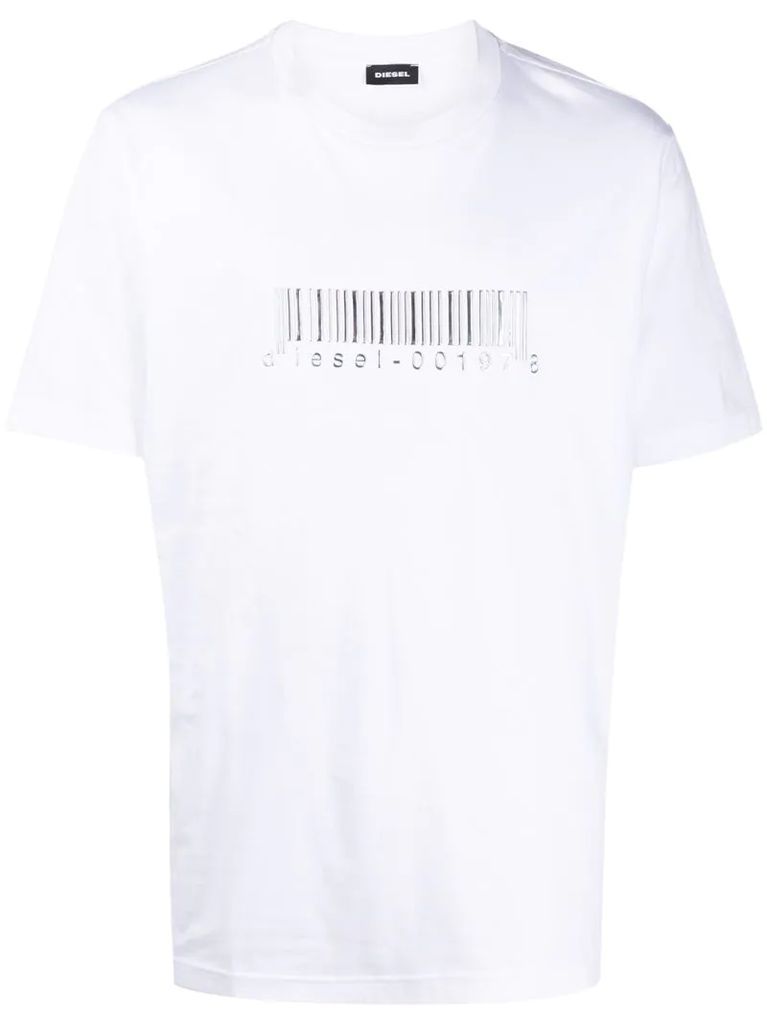 t-shirt with silver barcode print