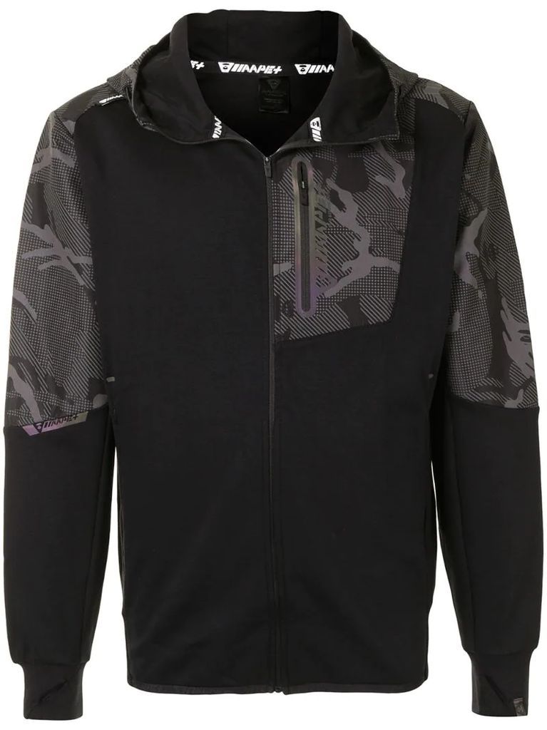 camouflage-panel zip-up jacket