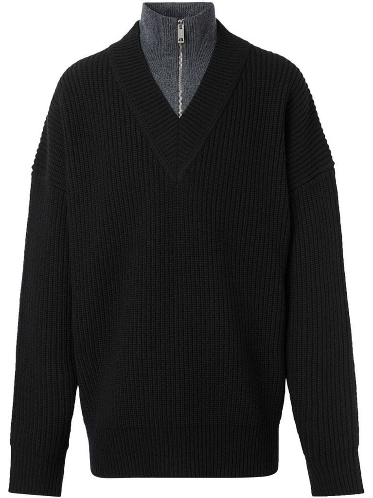 V-neck ribbed-knit jumper