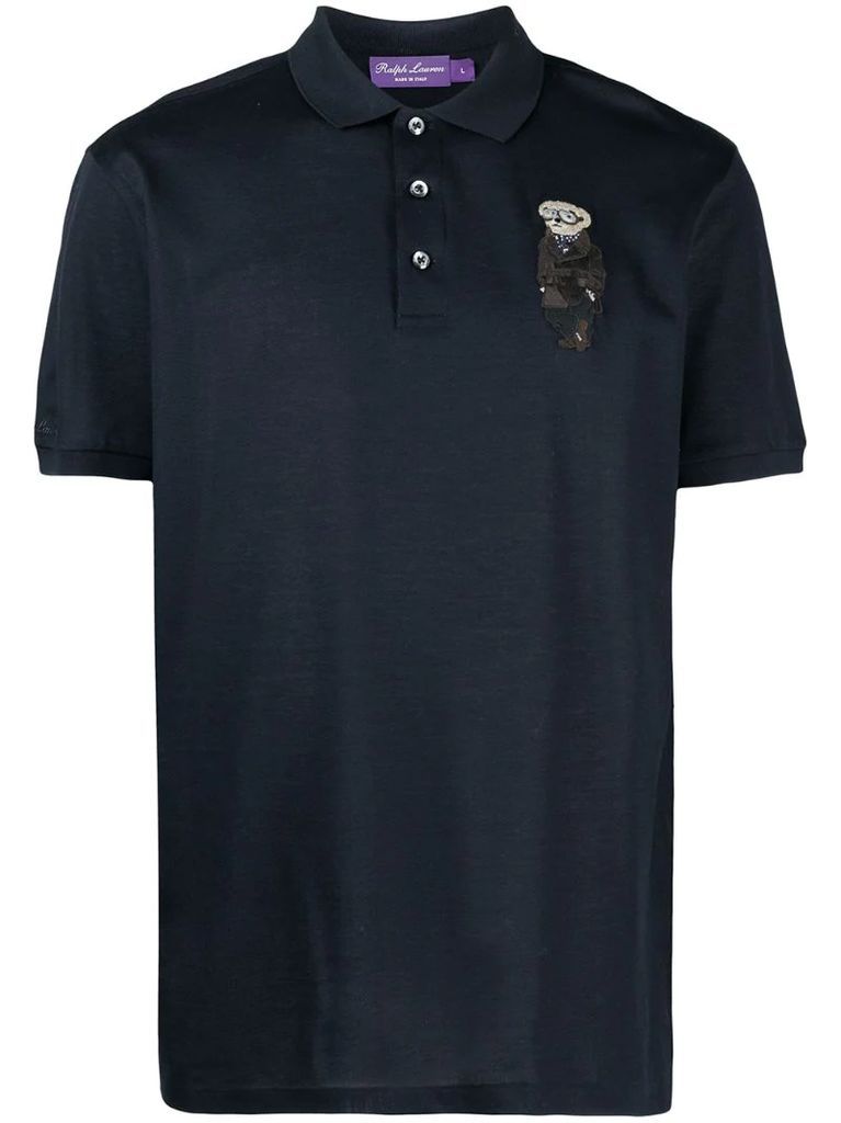 teddy bear-print short-sleeved polo shirt