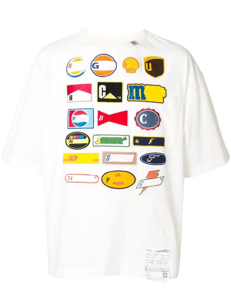 multi-logo patch round neck T-shirt