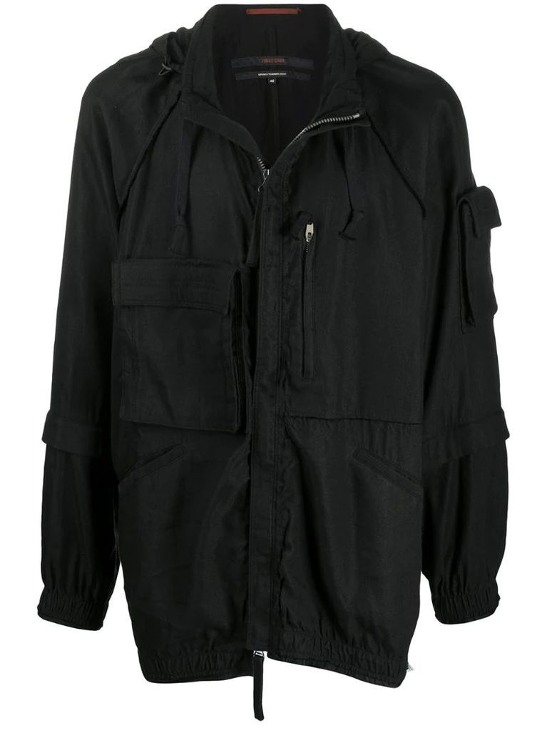 hooded layered-sleeve jacket