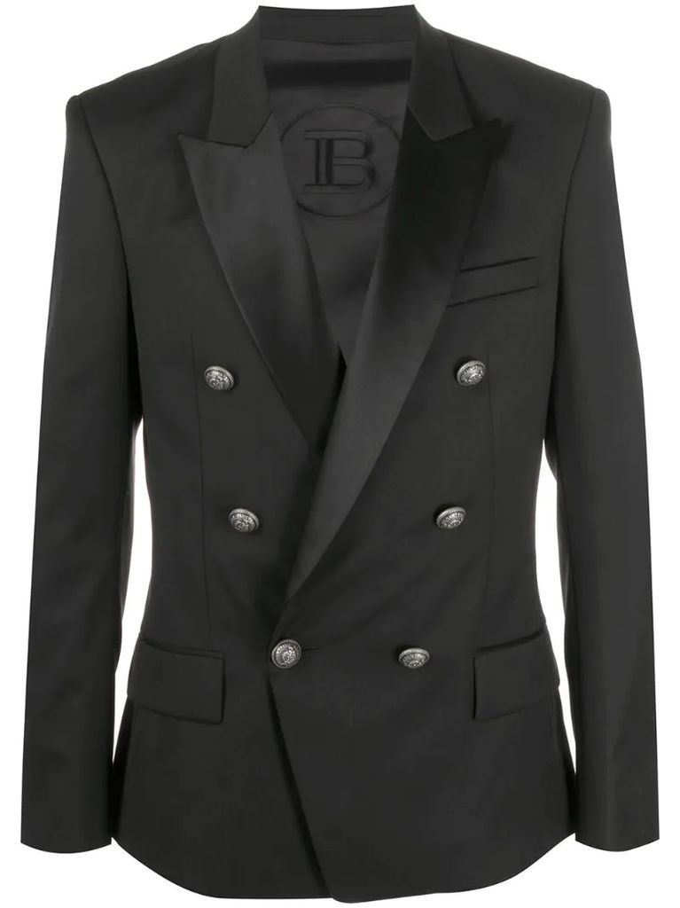 embossed-button double-breasted blazer