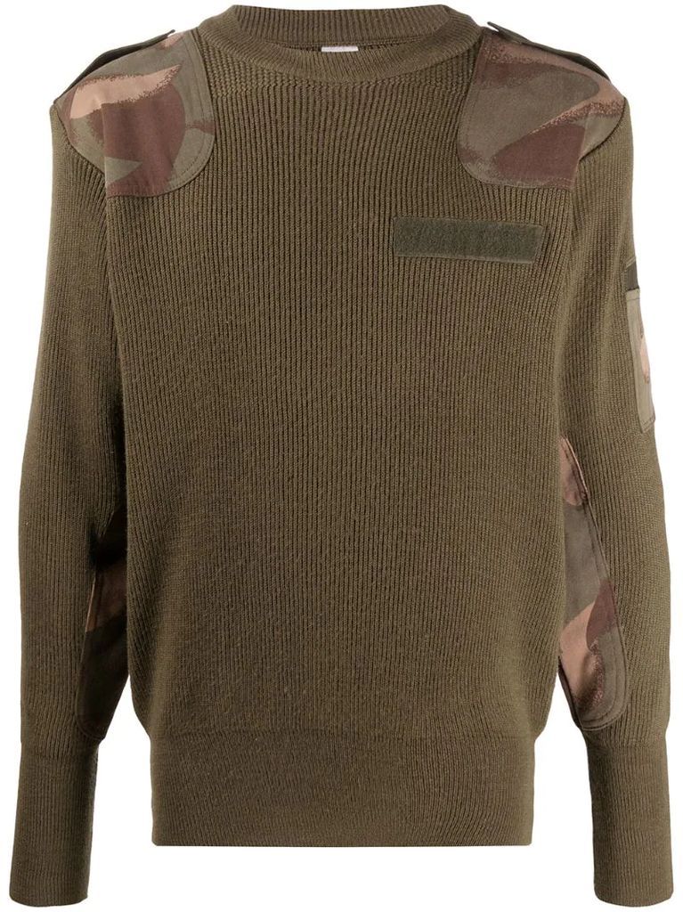 camouflage-patch ribbed sweater