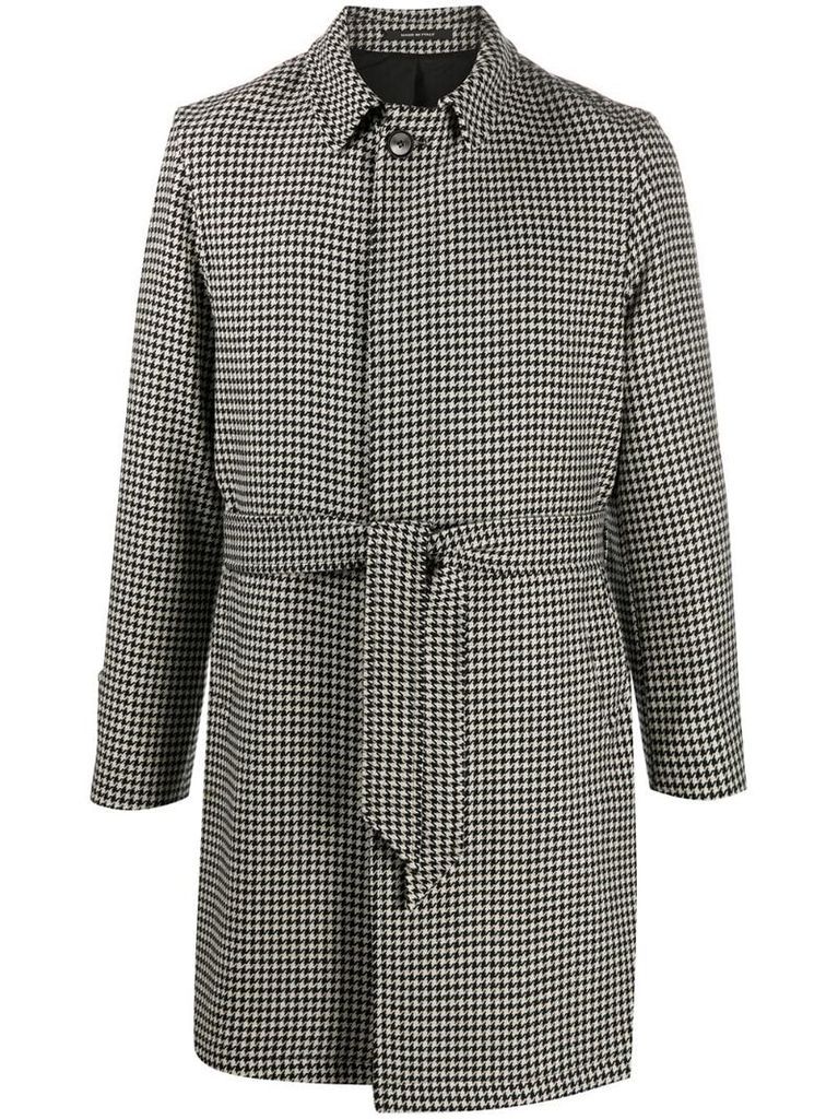 houndstooth check belted coat
