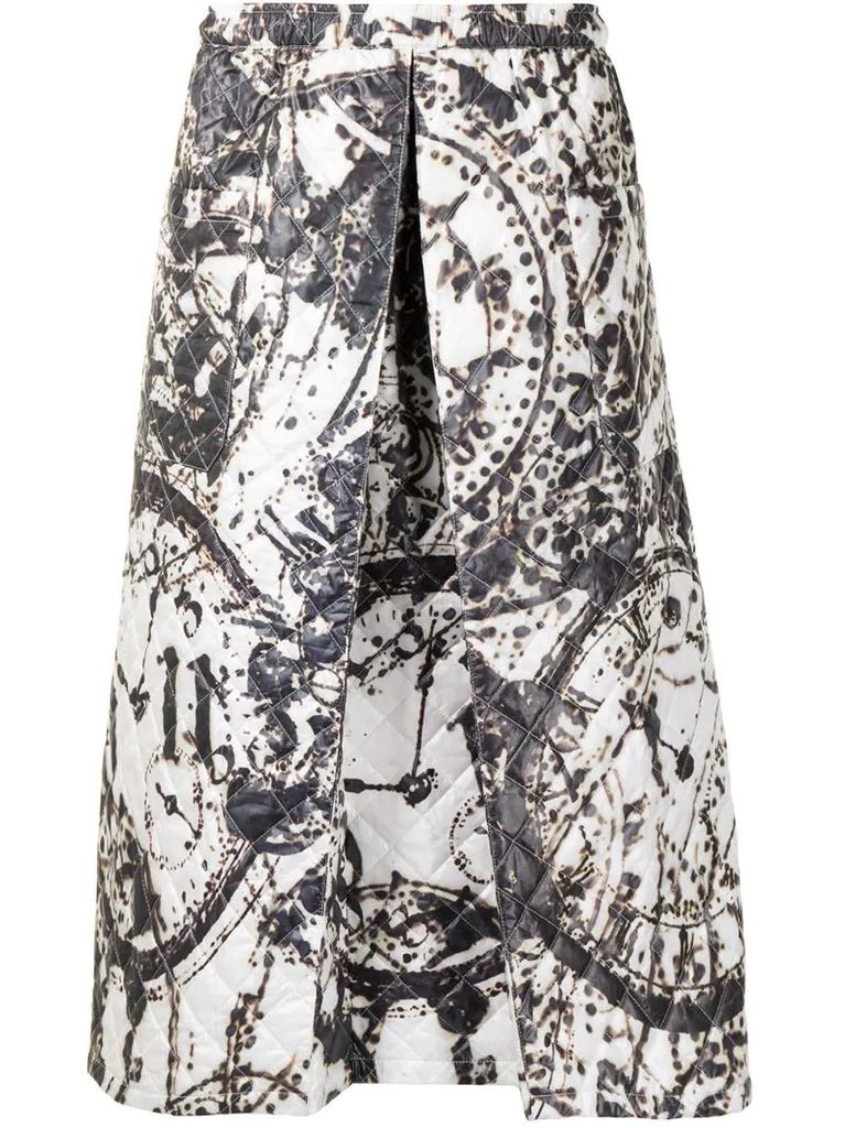 abstract-print quilted wide-leg trousers