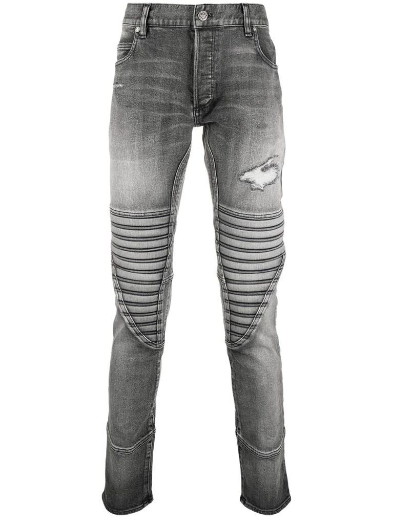 panelled distressed jeans