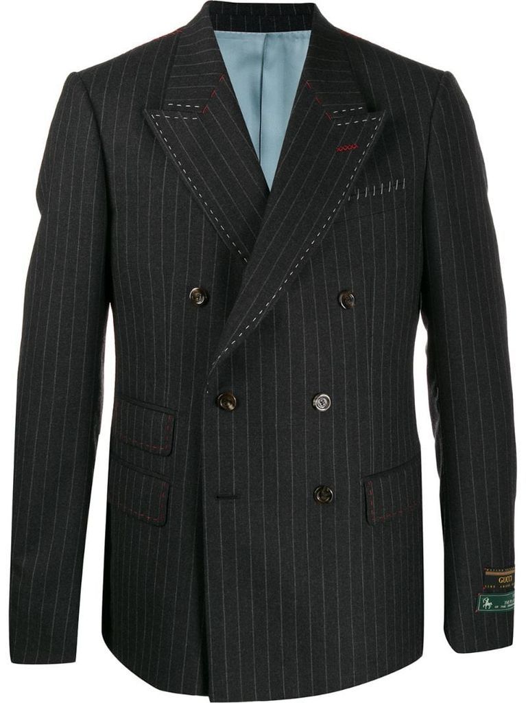 pinstripe double-breasted exposed stitching blazer