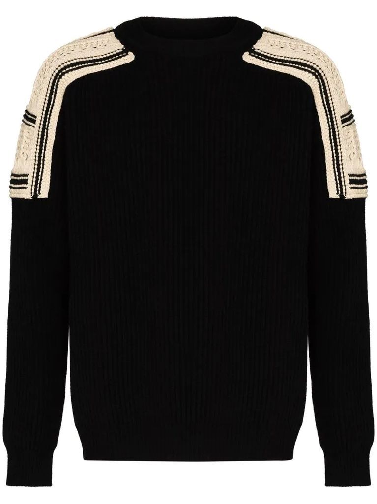 panelled wool and cotton-blend jumper