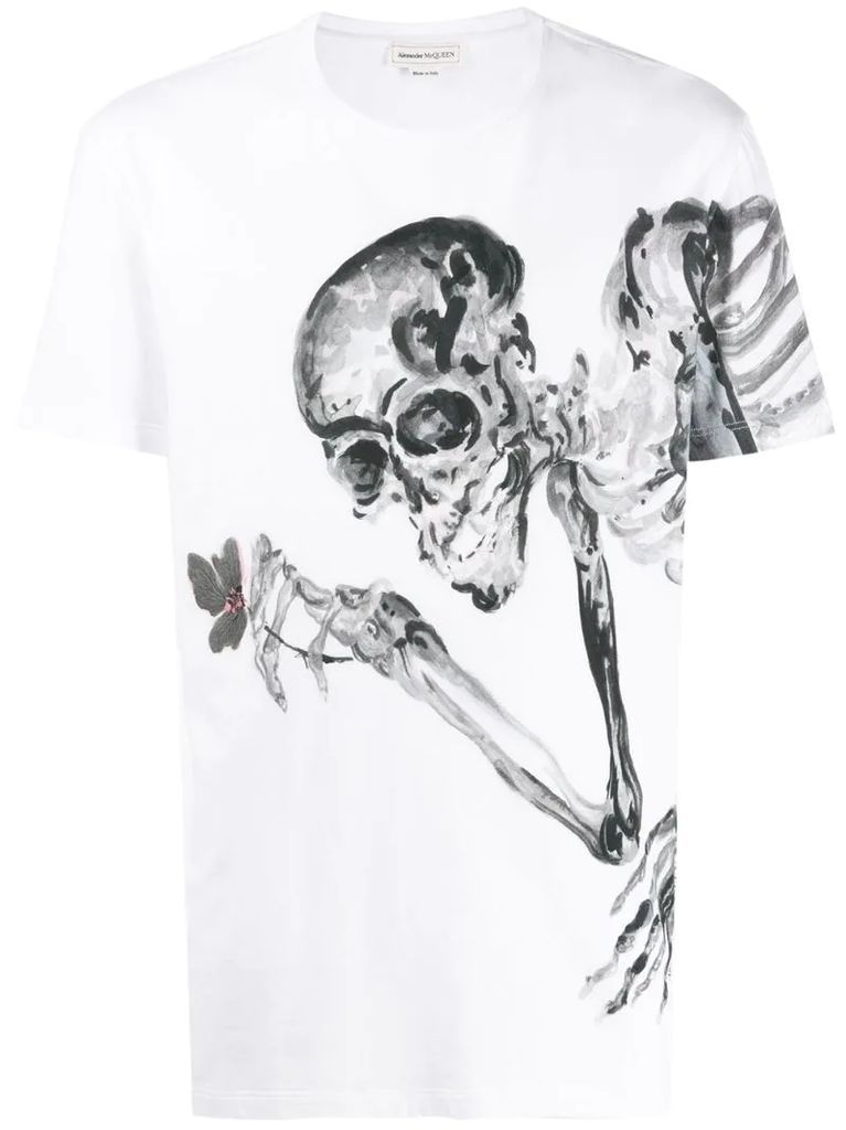 skull flower printed T-shirt