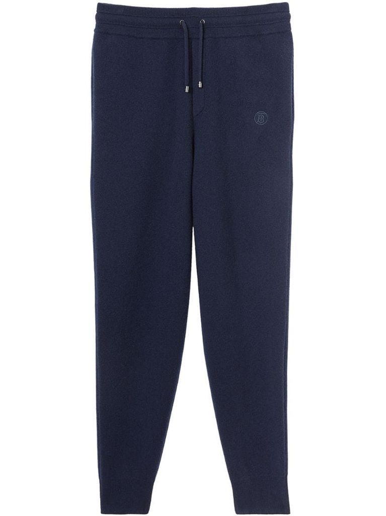 embroidered Monogram cashmere track pants