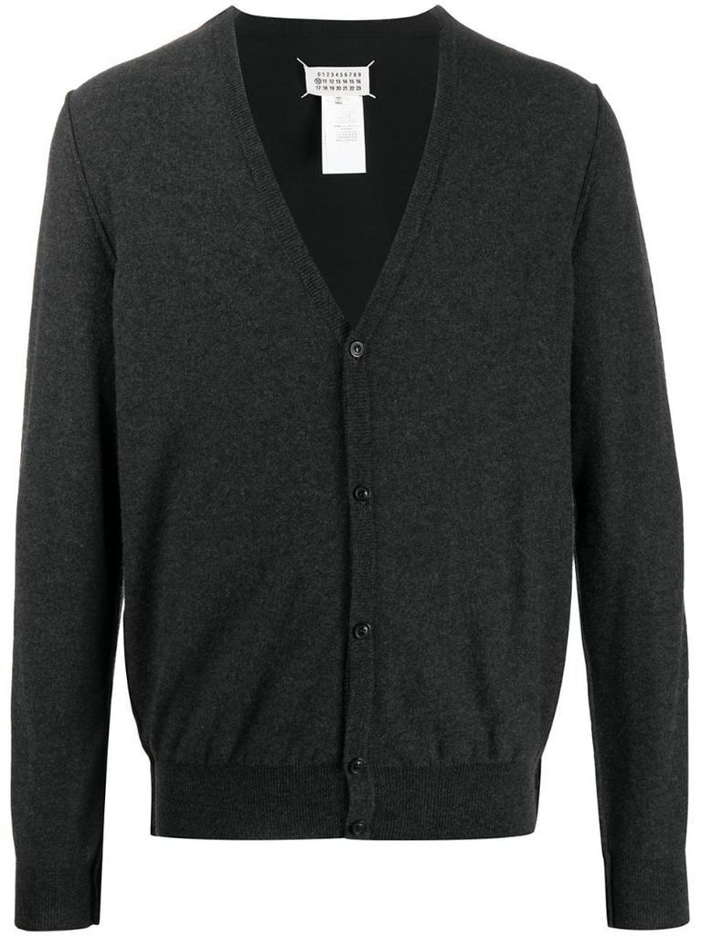 piped buttoned V-neck cardigan