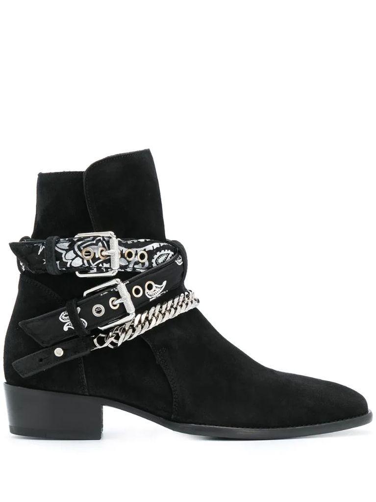 multi-buckle suede ankle boots
