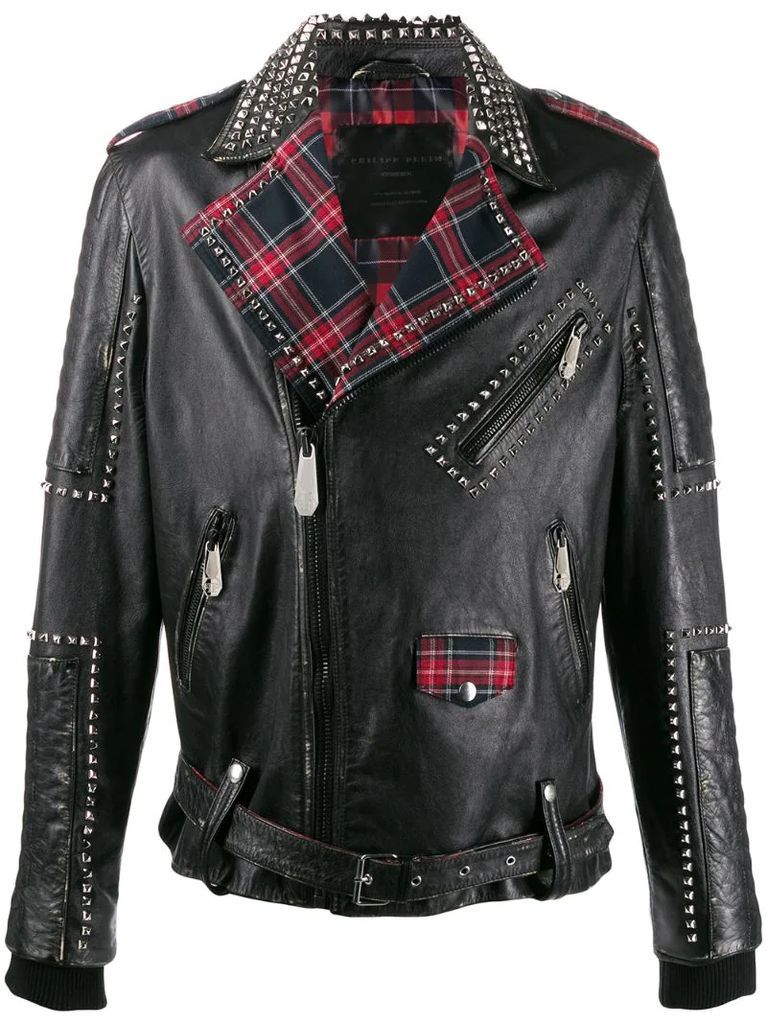 tartan lined biker jacket