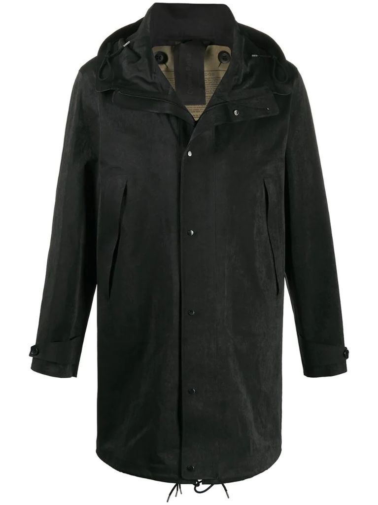 hooded mid-length coat