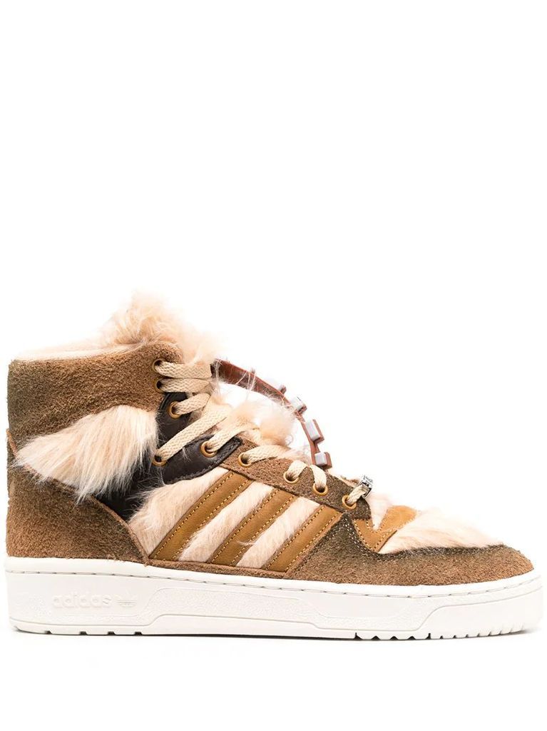 faux fur-trimmed lace-up trainers