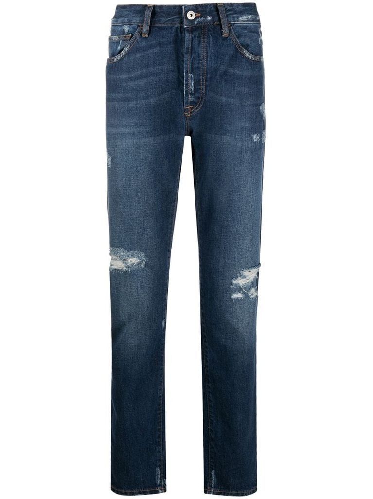Wings ripped-detailing slim-fit jeans