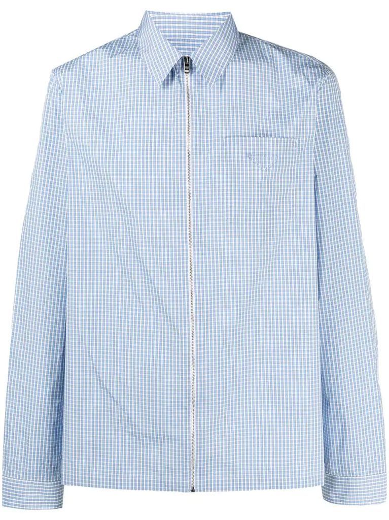 checked zip front shirt