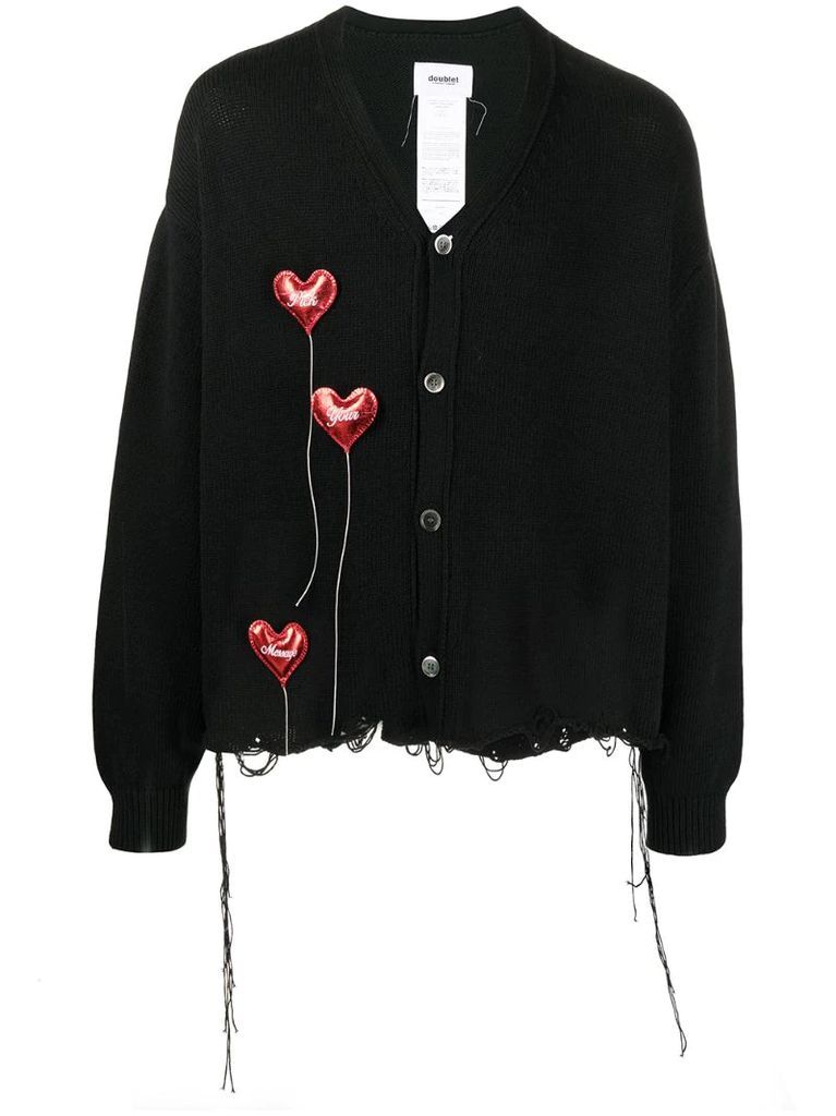 appliqué-heart knitted cardigan