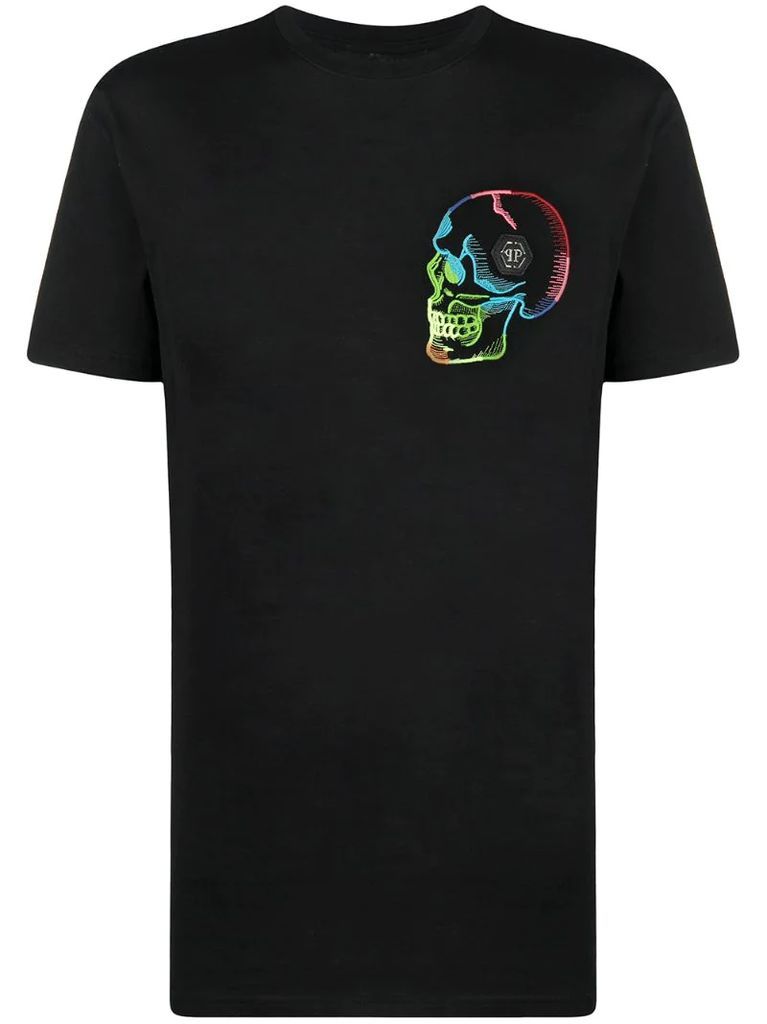 Skull print logo-patch T-shirt