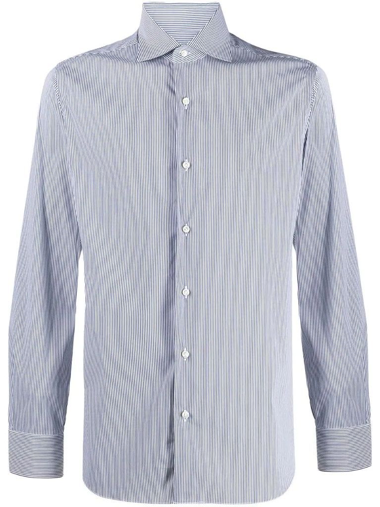 spread-collar striped shirt
