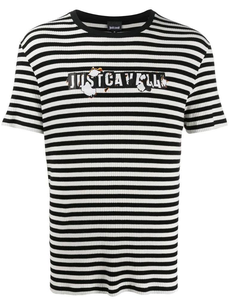 striped logo print T-shirt