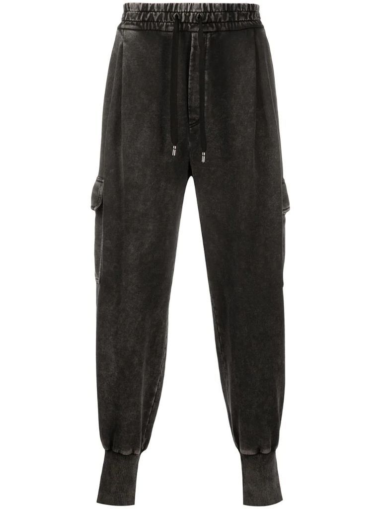 distressed effect drop-crotch trousers
