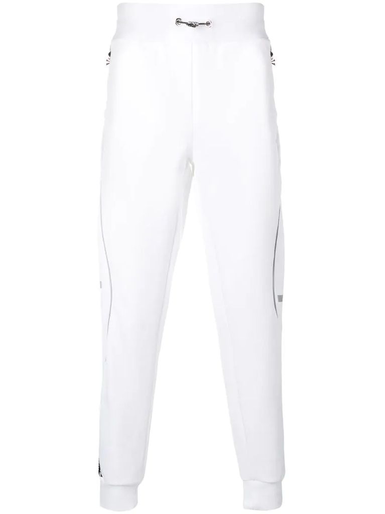 white logo track pants