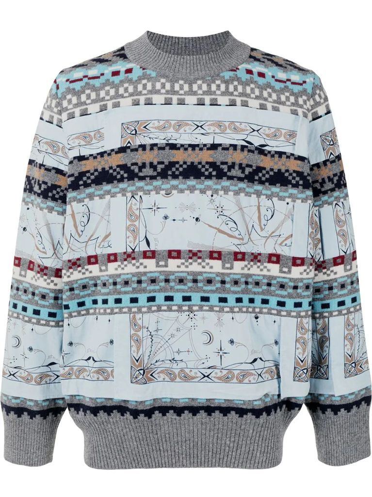 geometric pattern patchwork jumper