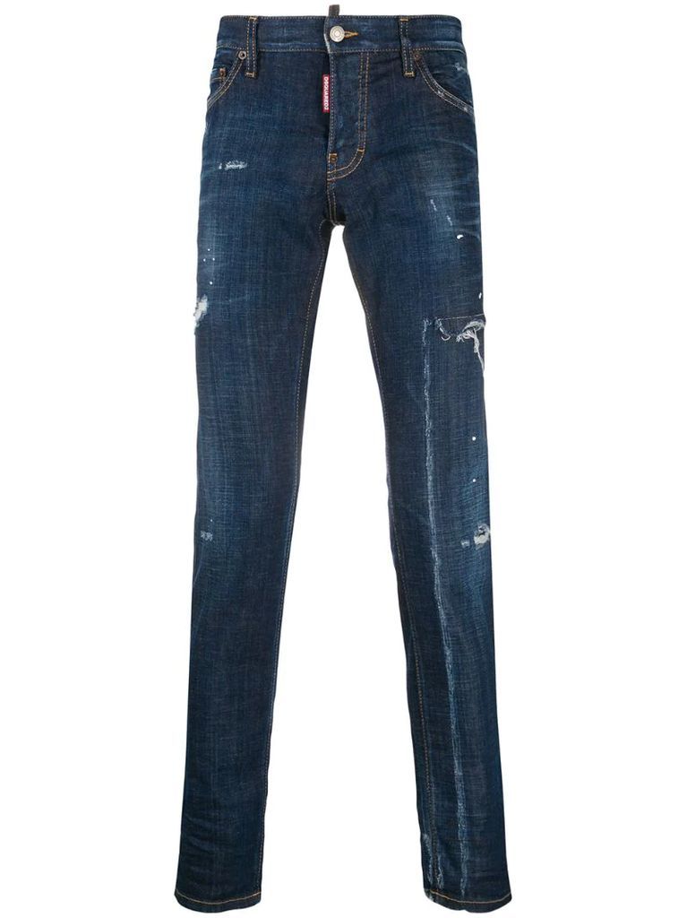 mid-rise distressed-effect jeans