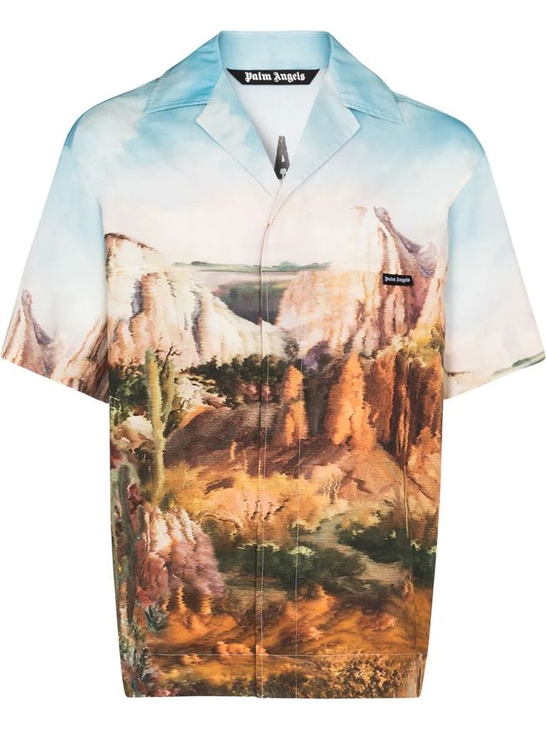 canyon-print bowling shirt