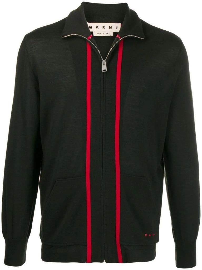 embroidered logo zip-up cardigan