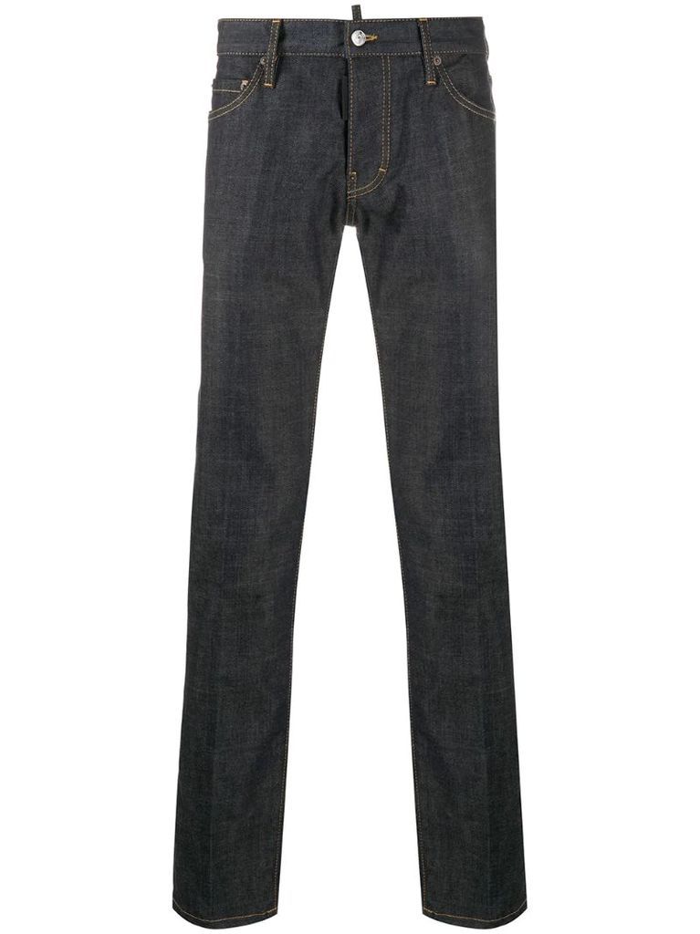 resin-treated slim-fit jeans