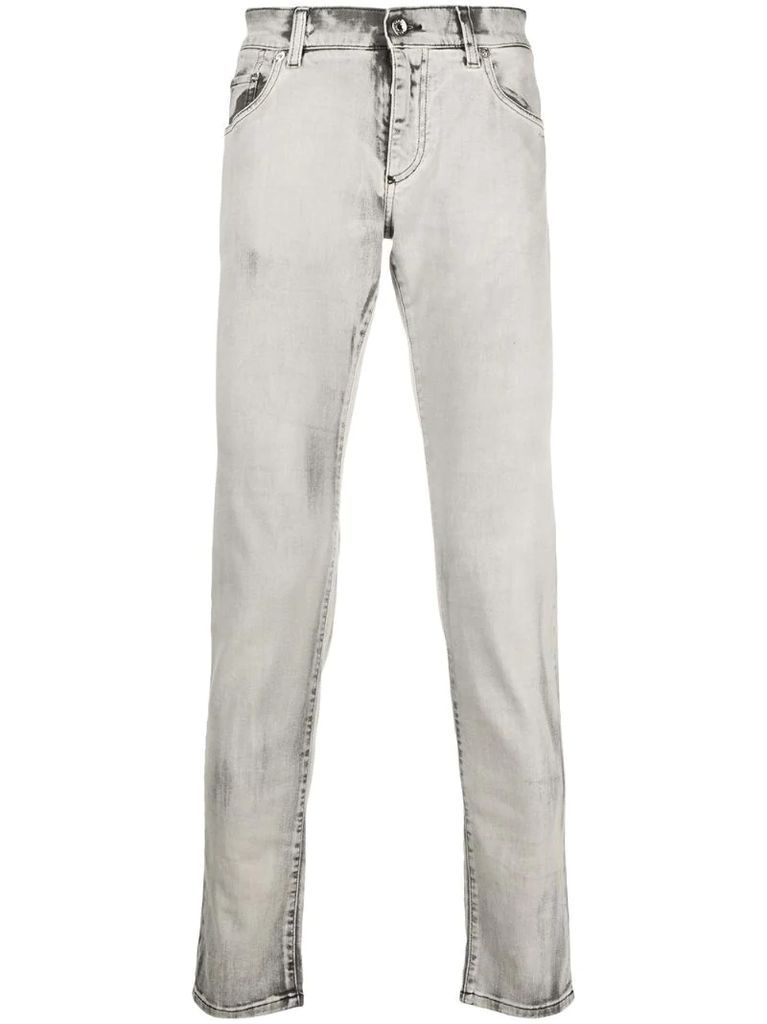 bleached slim-fit jeans