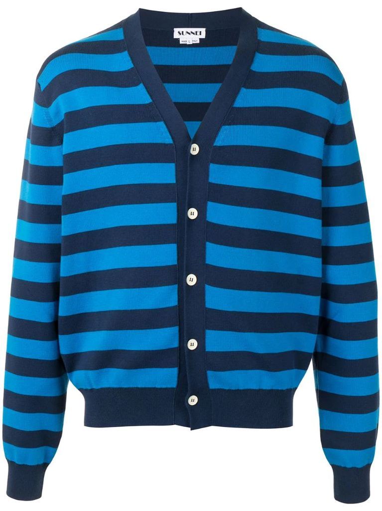 striped rib-trimmed cotton cardigan