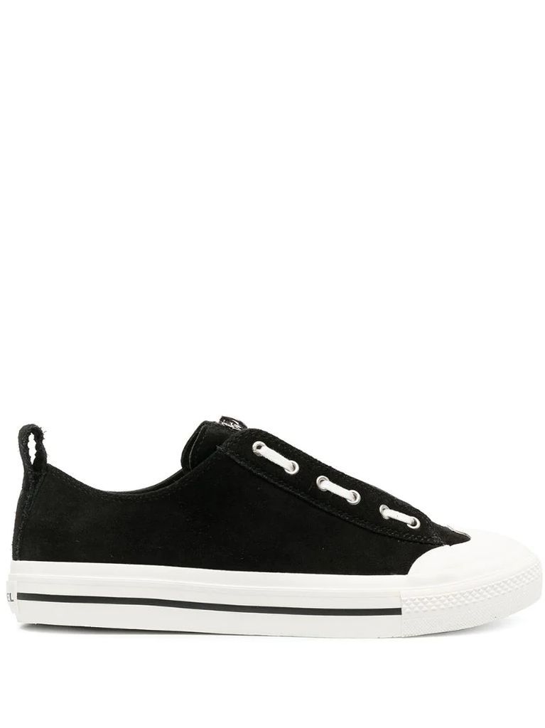 suede and leather low-top sneakers