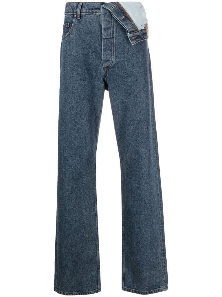 asymmetric foldover jeans