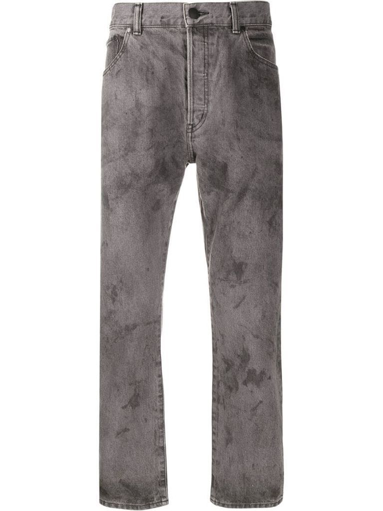 straight leg bleached effect jeans