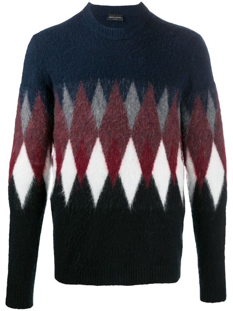 long sleeve argyle knit jumper