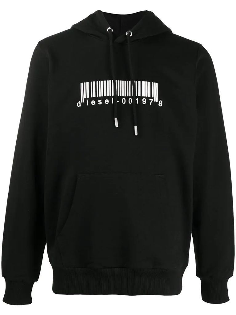 barcode logo print drawstring hoodie