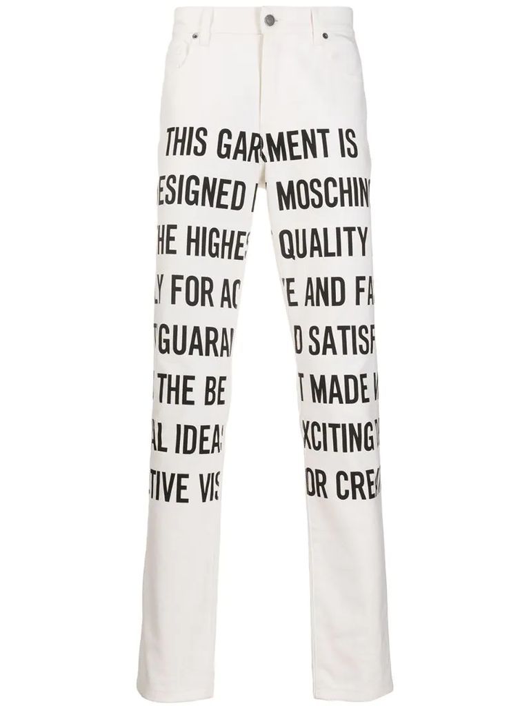 slogan print straight-leg jeans