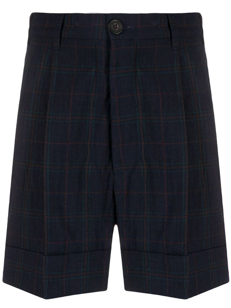 pleated checked shorts