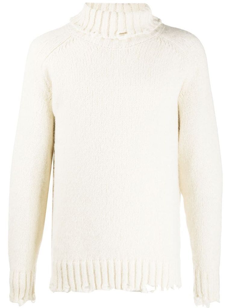 ripped roll-neck jumper