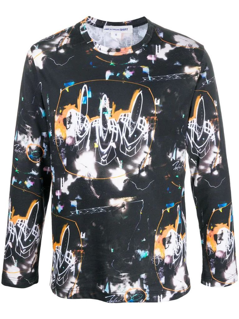 abstract graphic print long sleeved T-shirt
